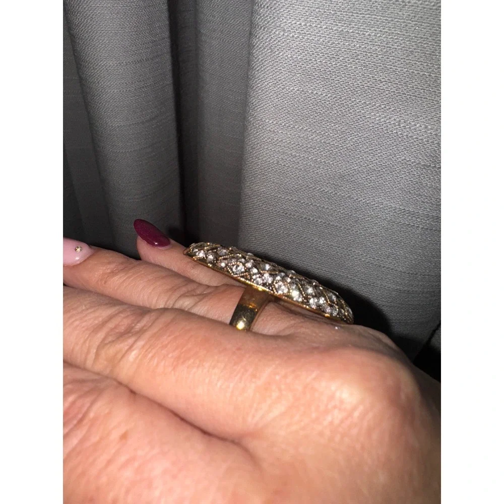 Statement Cocktail Ring Oval Gold Rhinestone Pave Party Bling‎ Fashion Jewelry